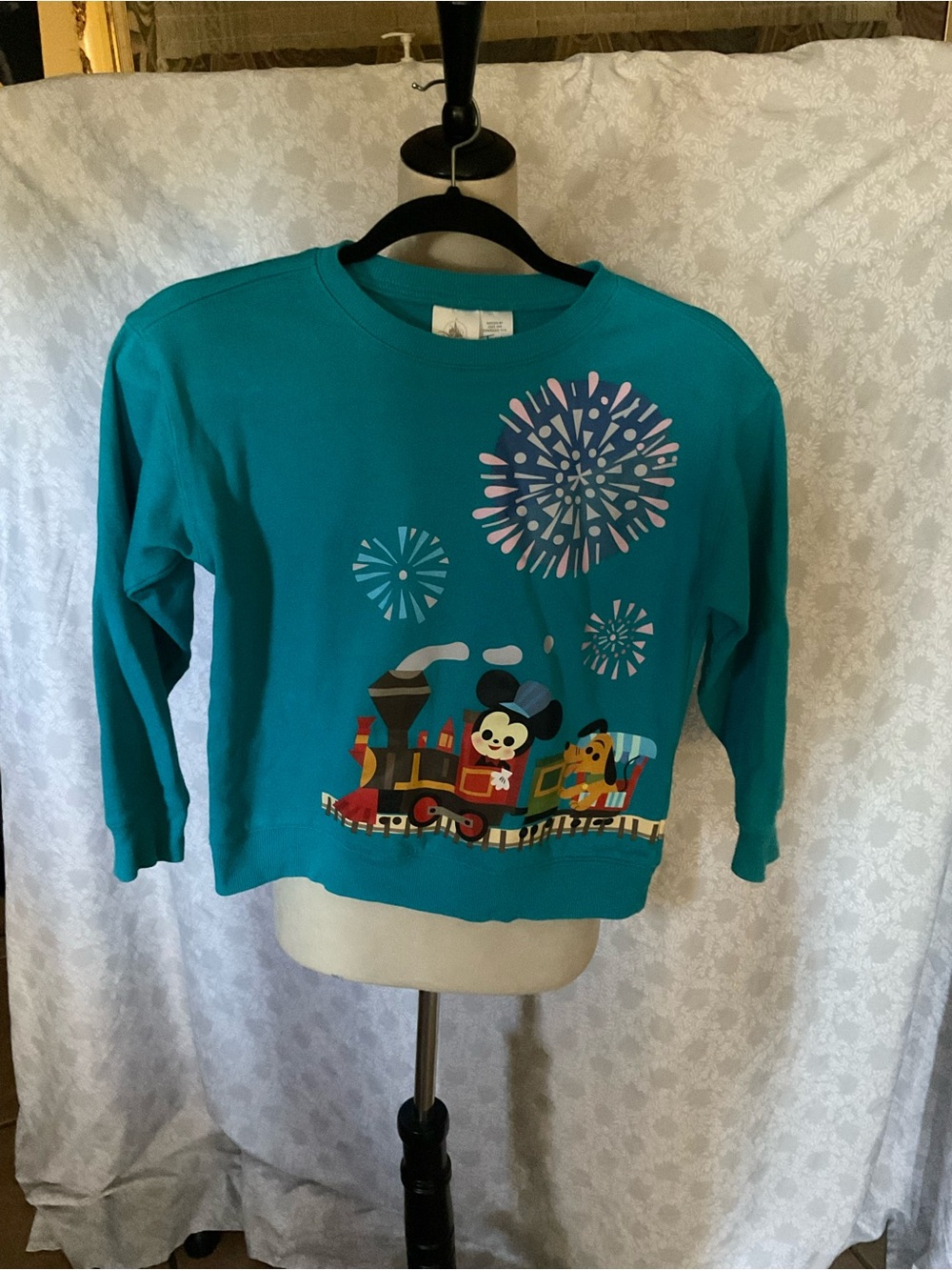 Disney Teal Kids Sweatshirt with Mickey Train and Fireworks